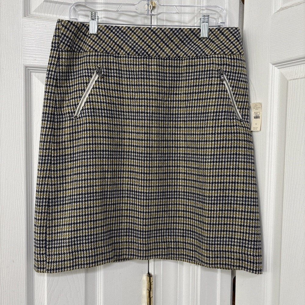 NEW Talbots Houndstooth Wool Blend Skirt Zippers Size 10 Multi Academia Career